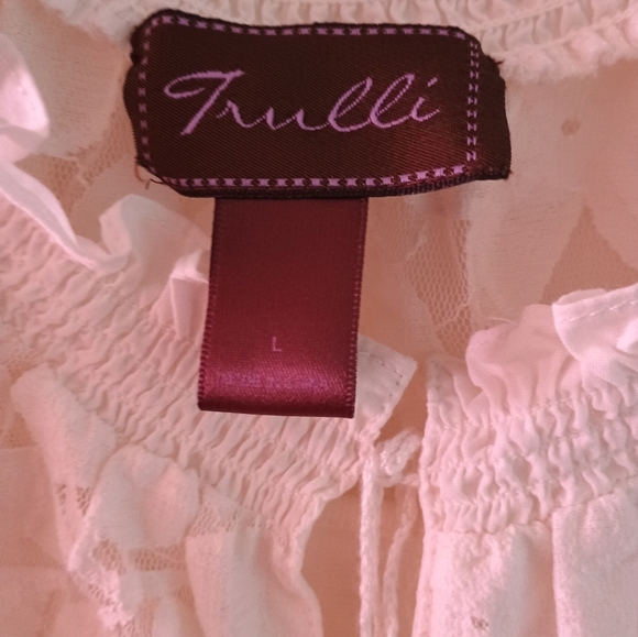 Trulli Womens Cream Short Sleeve Sheer Lace Blouse With Tie Front (Size L) - Picture 3 of 5